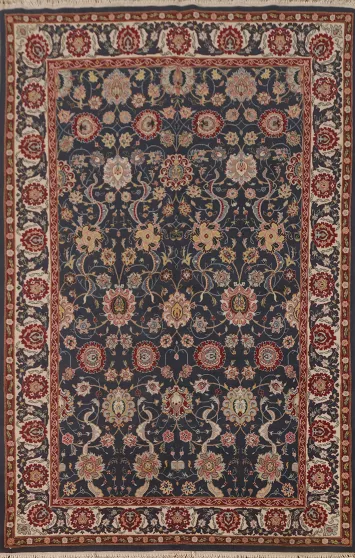 All-Over Floral Blue Tabriz Oriental Area Rug 6x9