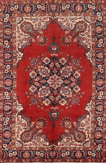 Vintage Red Heriz Persian Area Rug 7x11