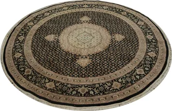 Exquisite Tabriz Black Round Area Rug 8x8 Featuring Classic Elegance