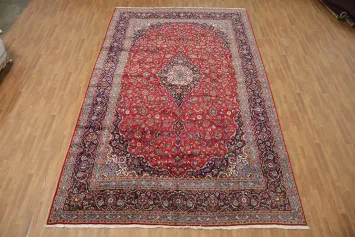 Palace Sized Traditional Kashan Persian Rug in Rich Red and Navy Blue Border 10x16