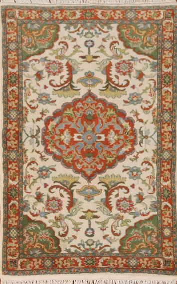 Floral Ivory Kashan Oriental Rug 3x4