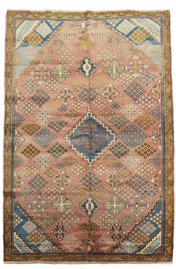 Pink Geometric Joshaghan Persian Rug 4x7