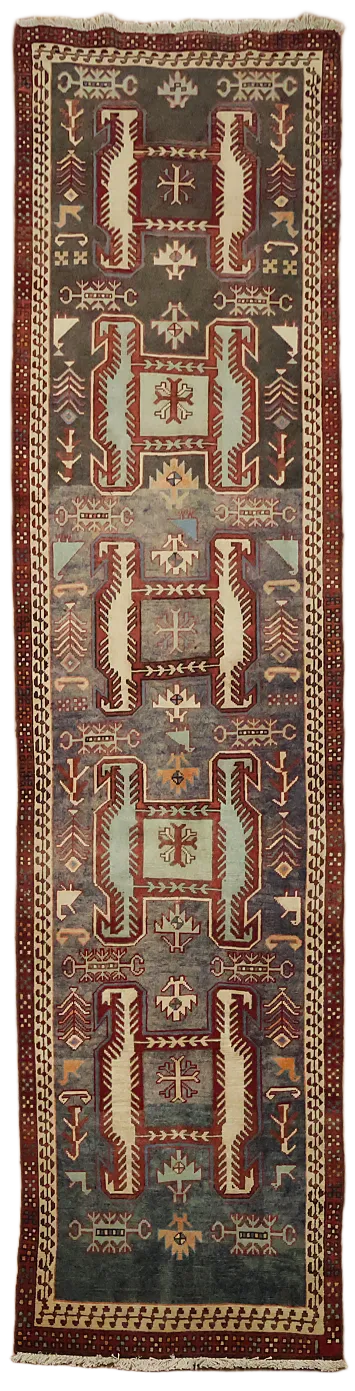 Tribal Wool Ardebil Persian Runner Rug 2x10