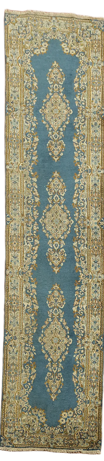 Light Blue Floral Kerman Persian Runner Rug 2x10
