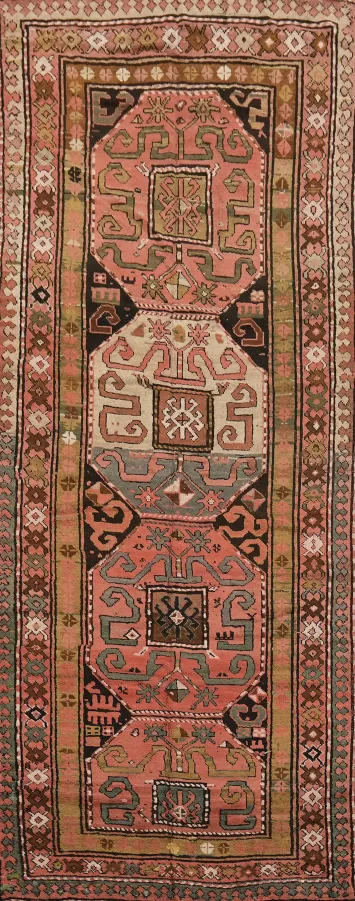 Vegetable Dye Kazak Oriental Runner Rug 4x11