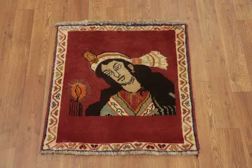 Pictorial Red Square Shiraz Persian Rug 2x2