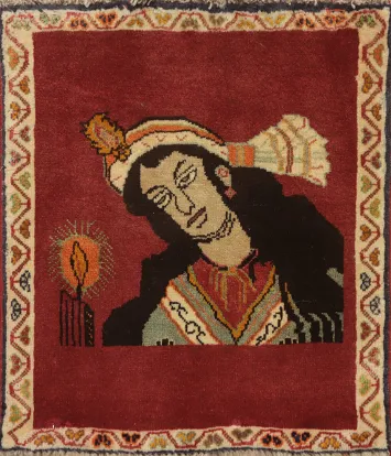 Pictorial Red Square Shiraz Persian Rug 2x2