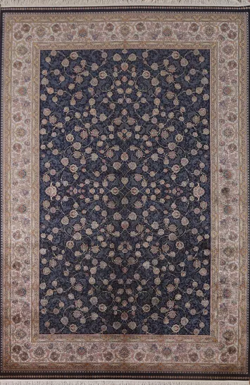 Navy Blue Floral Tabriz Traditional Area Rug 7x10