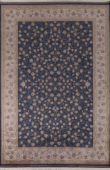 Navy Blue Floral Qum Traditional Area Rug 7x10