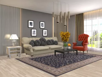 Navy Blue Floral Qum Traditional Area Rug 7x10