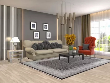 Black Floral Kashan Traditional Rug 6x10