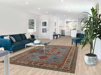 Blue Geometric Kazak Oriental Area Rug 7x10