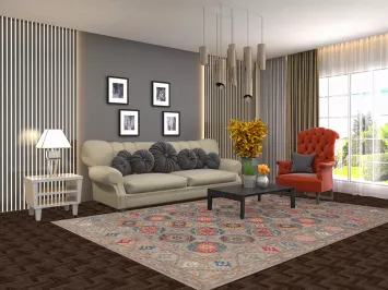 All-Over Gray Kazak Living Room Area Rug 7x10