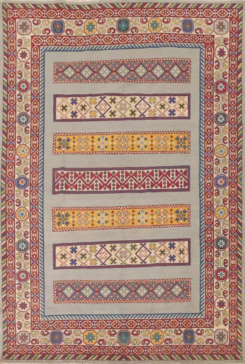 Geometric Kazak Oriental Area Rug 7x9