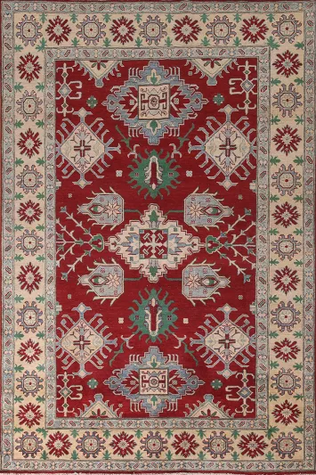 Geometric Red Kazak Oriental Area Rug 7x10