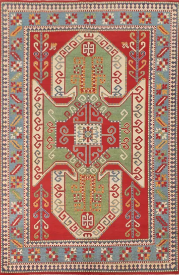Green & Red Kazak Oriental Area Rug 7x10