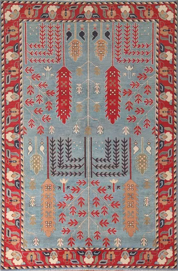 Handmade Blue Kazak Living Room Rug 7x10