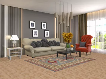 Blue Geometric Kazak Oriental Rug 5x7