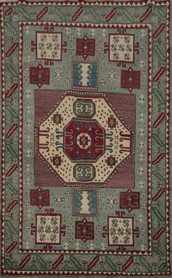 Richly Detailed Kazak Rug 5x7 with Classic Geometric Patterns
