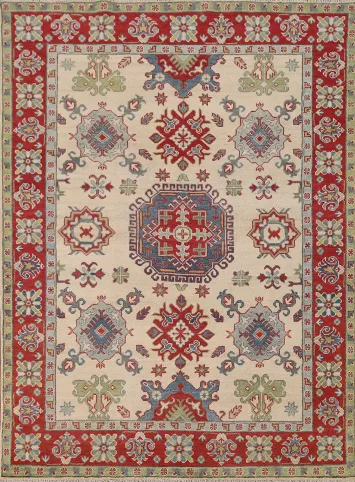 Handmade Ivory Kazak Oriental Rug 5x7