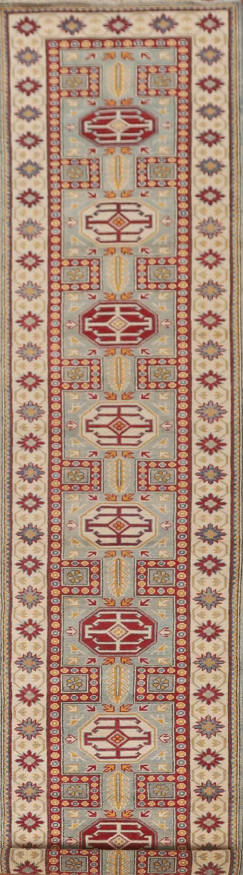 Geometric Kazak Oriental Runner Rug 3x14