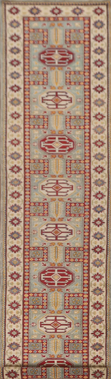 Geometric Kazak Oriental Runner Rug 3x14