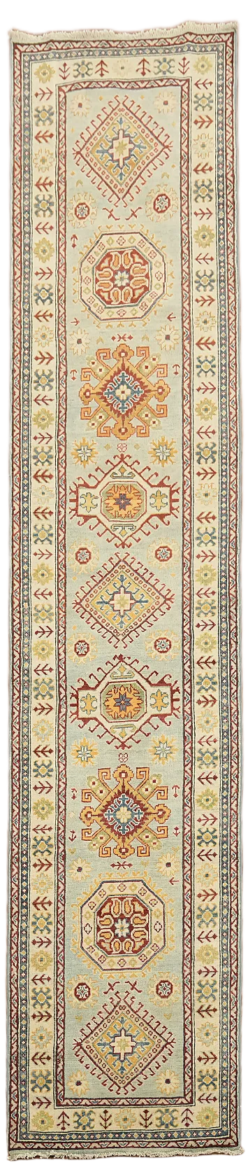 Handmade Wool Kazak Oriental Runner Rug 3x13