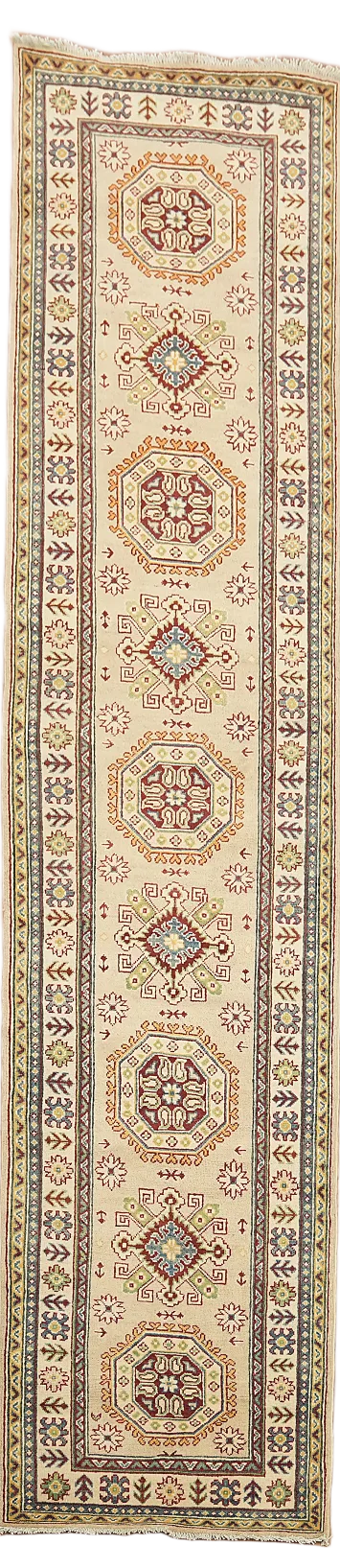 Geometric Kazak Oriental Runner Rug 3x13