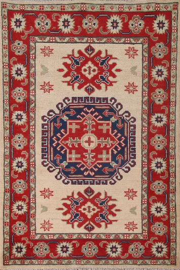 Handmade Wool Kazak Oriental Accent Rug 3x4