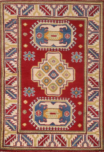 Handmade Red Wool Kazak Oriental Rug 3x4