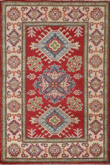 Geometric Red Kazak Oriental Accent Rug 3x4