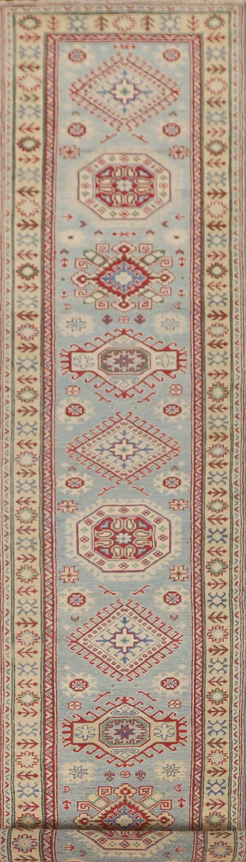 Geometric Kazak Oriental Runner Rug 3x16