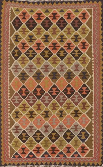 Trellis Wool Kilim Qashqai Persian Rug 3x6