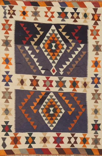 Geometric Kilim Qashqai Persian Rug 4x7