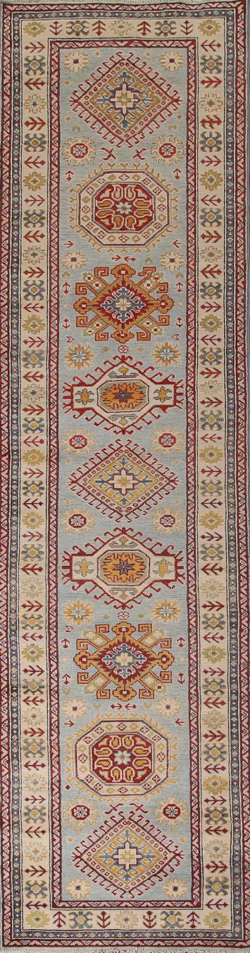 Handmade Blue Kazak Oriental Runner Rug 3x13