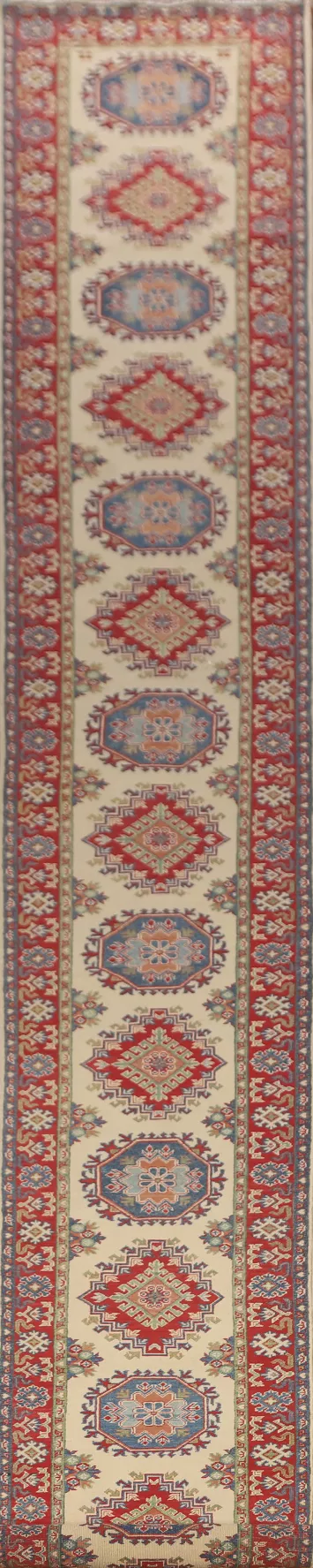 Handmade Wool Kazak Oriental Runner Rug 3x26