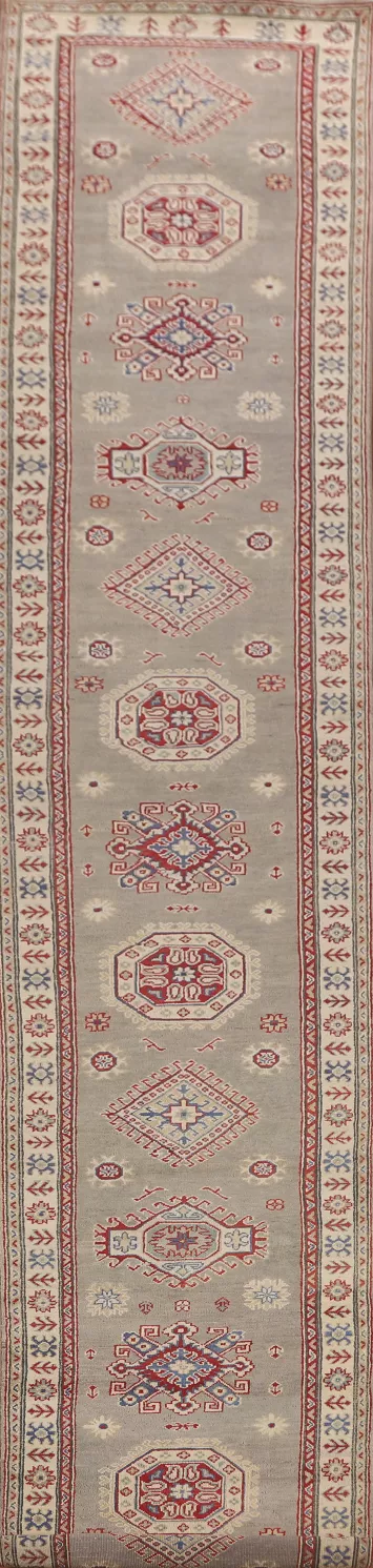 Handmade Wool Kazak Oriental Runner Rug 3x19