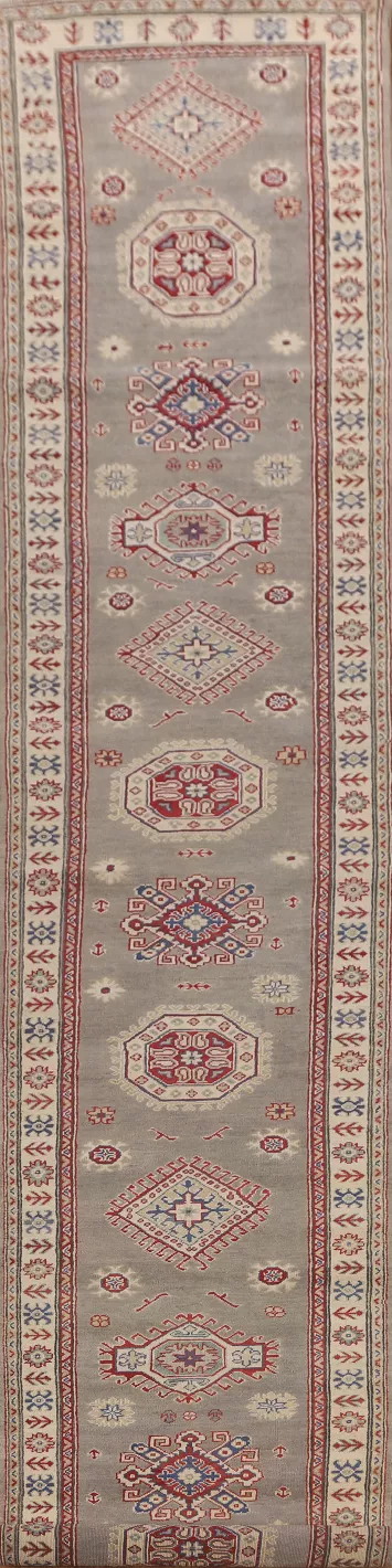 Geometric Kazak Oriental Runner Rug 3x20
