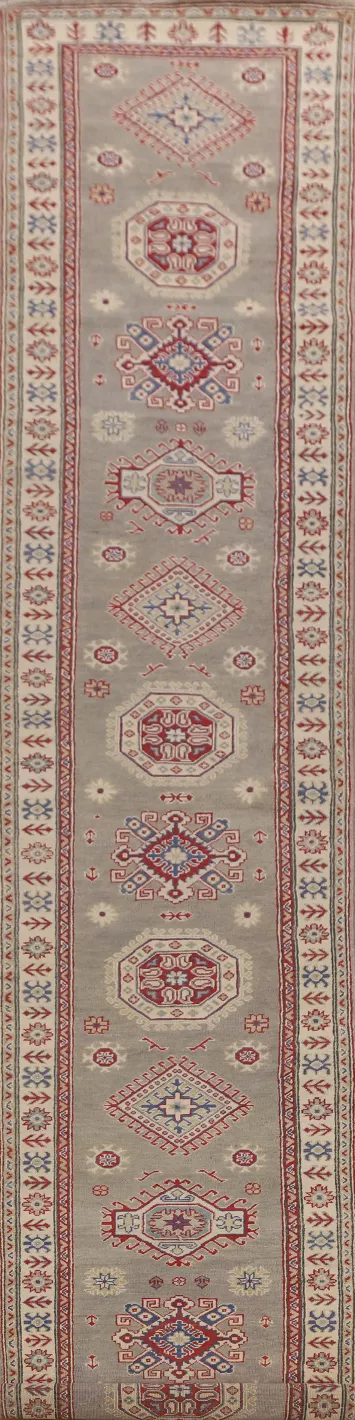 Geometric Kazak Oriental Runner Rug 3x20