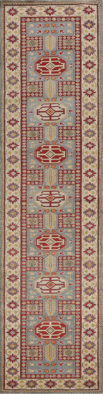 Light Blue Kazak Oriental Runner Rug 3x13
