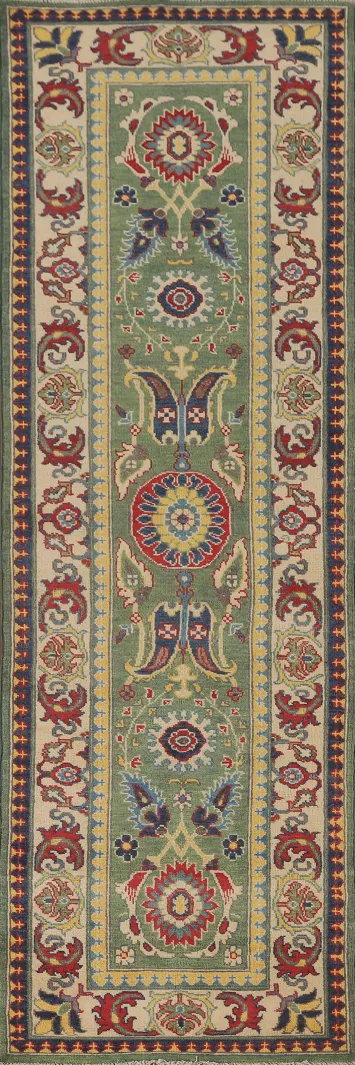 Green Floral Kazak Oriental Runner Rug 3x10