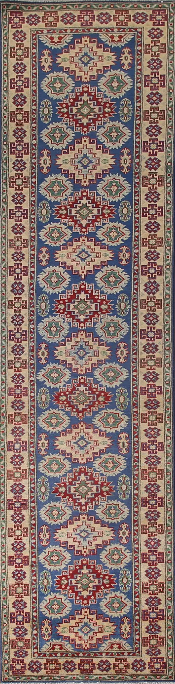 Handmade Blue Kazak Oriental Runner Rug 3x13