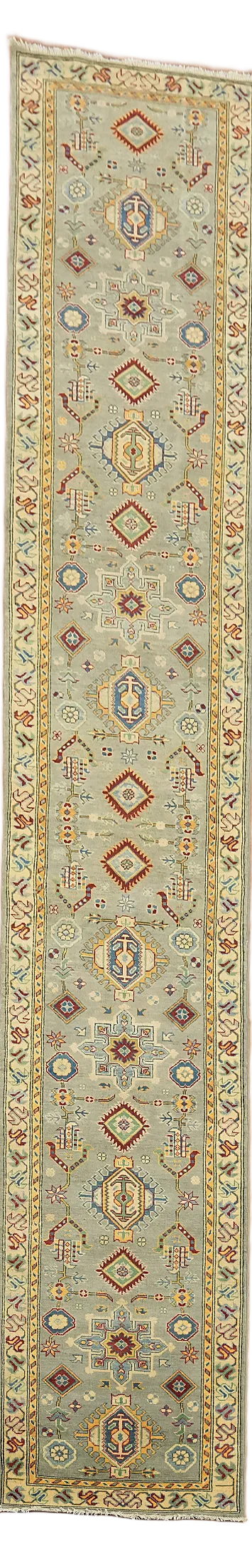 Geometric Kazak Oriental Runner Rug 3x16