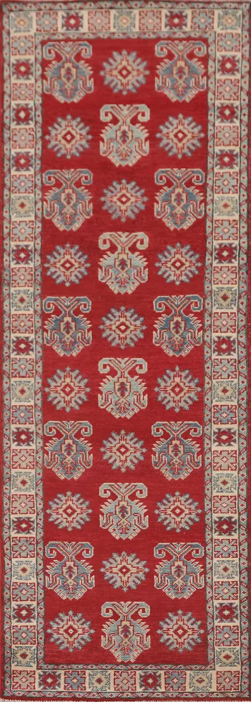 Geometric Kazak Oriental Runner Rug 3x9