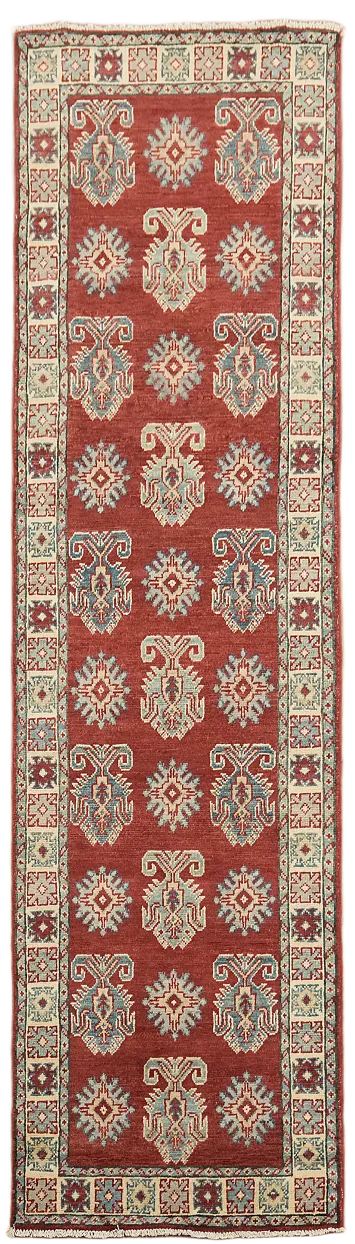 Geometric Kazak Oriental Runner Rug 3x9