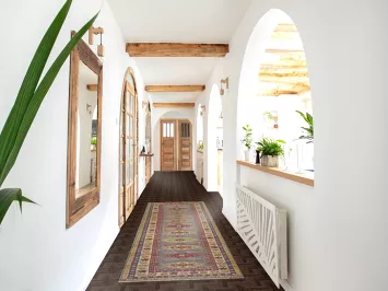 Light Blue Kazak Oriental Runner Rug 3x9