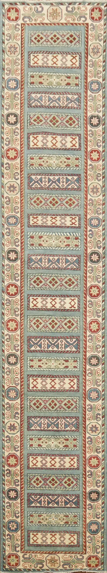 Traditional Geometric Kazak Long Runner for Elegant Hallways 3'x16'