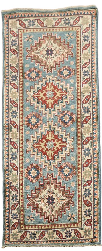 Light Blue Geometric Kazak Oriental Rug 3x6