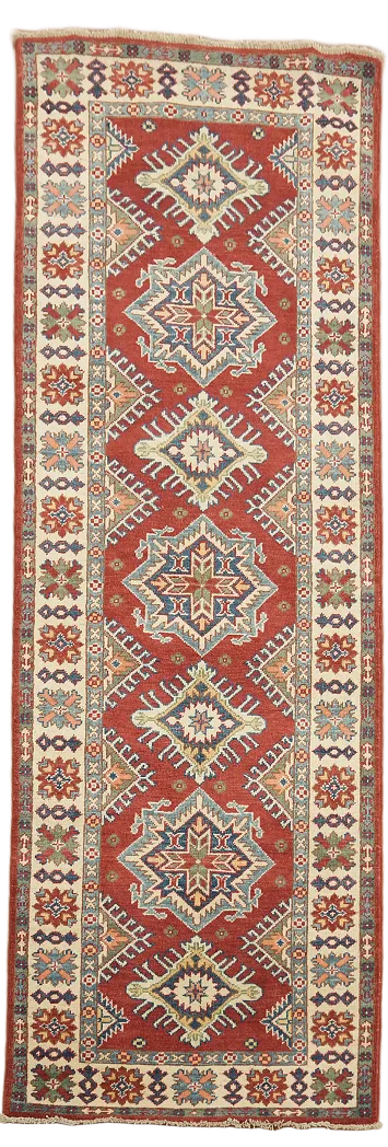 Handmade Red Kazak Oriental Wool Runner Rug 3x8