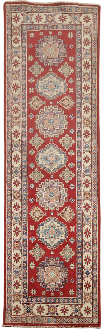 Traditional Red Rug Runner with Stunning Star Motif Designs 3x8